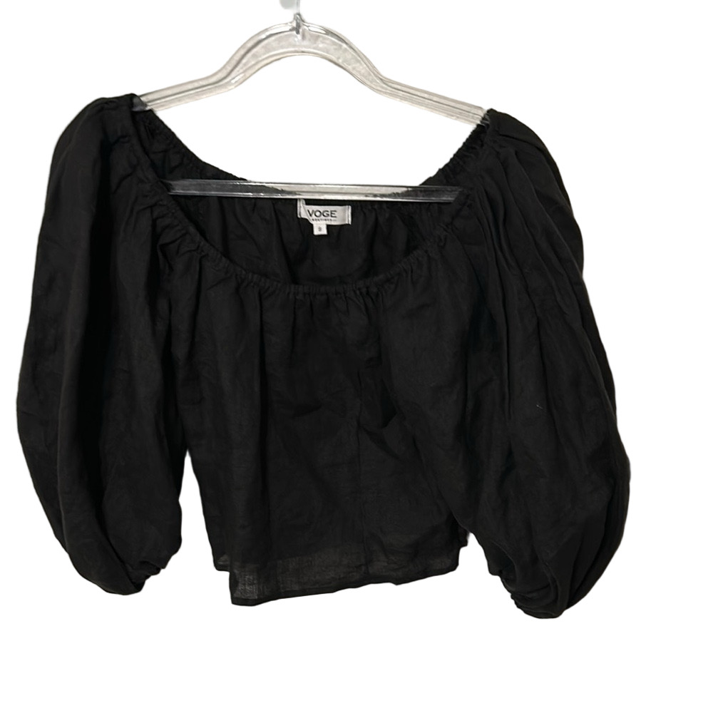🪞VOGE Boutique size S Black Puff Sleeve Blouse GUC..